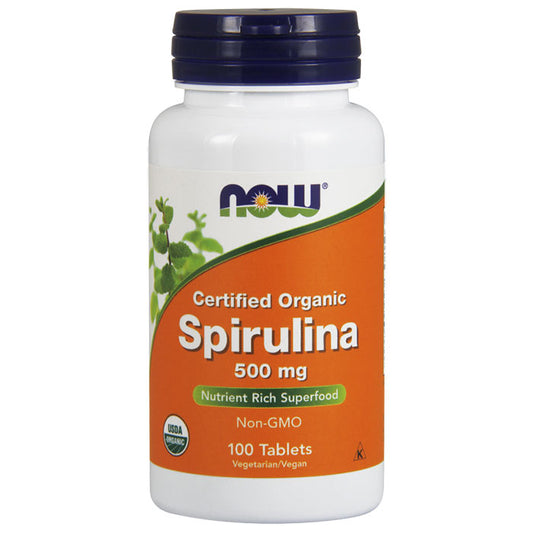 Spirulina 500 mg Tabs, Certified Organic, 100 Tablets, NOW Foods