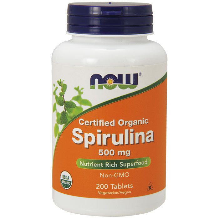 Spirulina 500mg Tabs, Certified Organic, 200 Tablets, NOW Foods