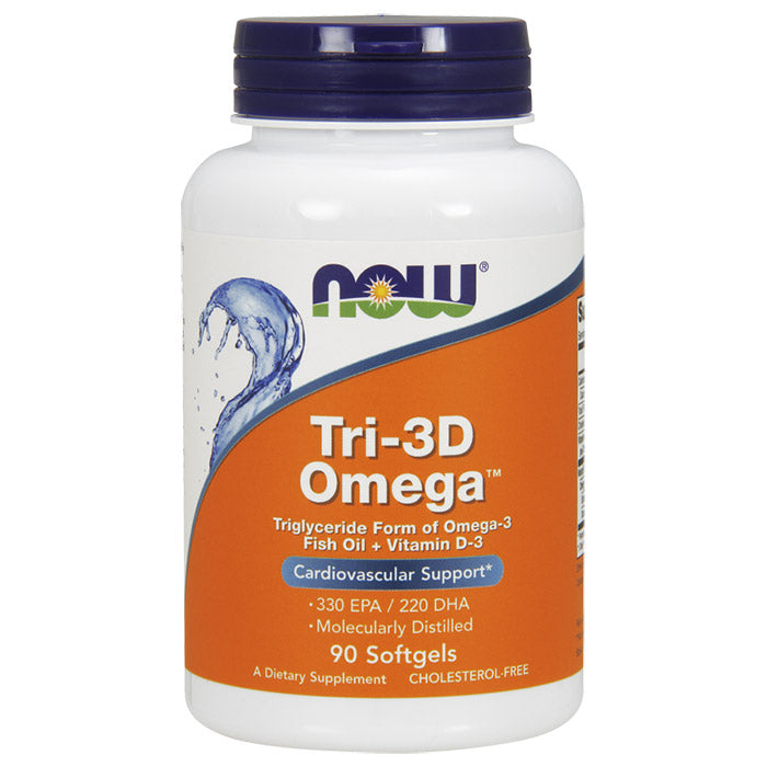 Tri-3D Omega, Fish Oil + Vitamin D-3, 90 Softgels, NOW Foods