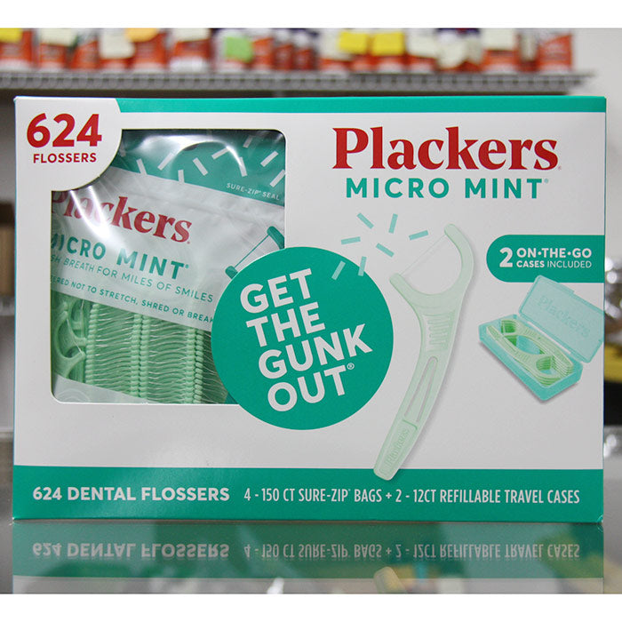 Plackers Micro Mint Dental Flossers, with Fold-Out Toothpick, 624 ct