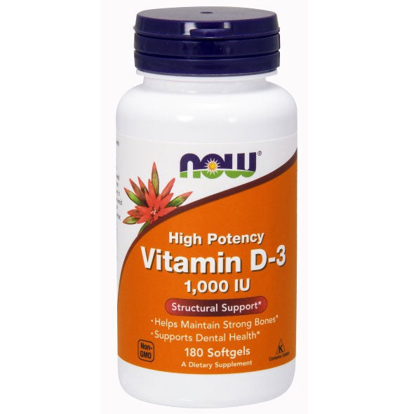 Vitamin D-3 1000 IU, Vitamin D High Potency, 180 Softgels, NOW Foods