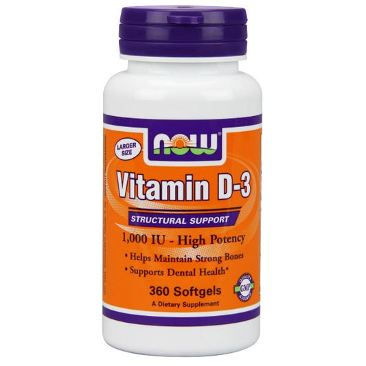 Vitamin D-3 1000 IU, 360 Softgels, NOW Foods