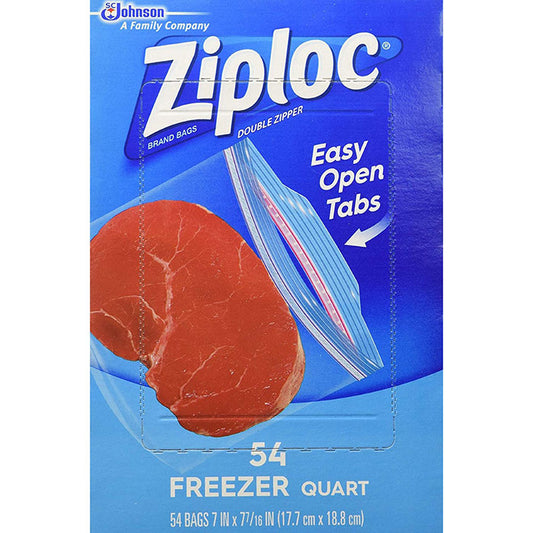 Ziploc Double Zipper Heavy Duty Freezer Quart Bags, 54 Bags